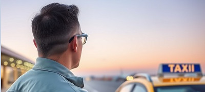 Taxi driver at Mallorca airport waiting for the customer to arrive.